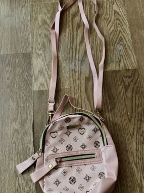 Women's Pink Crossbody Mini Backpack with Gold Hardware